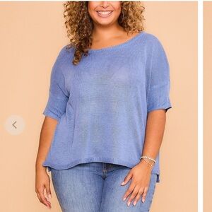 Cozy Casual Short Sleeve Denim Blue Sweater